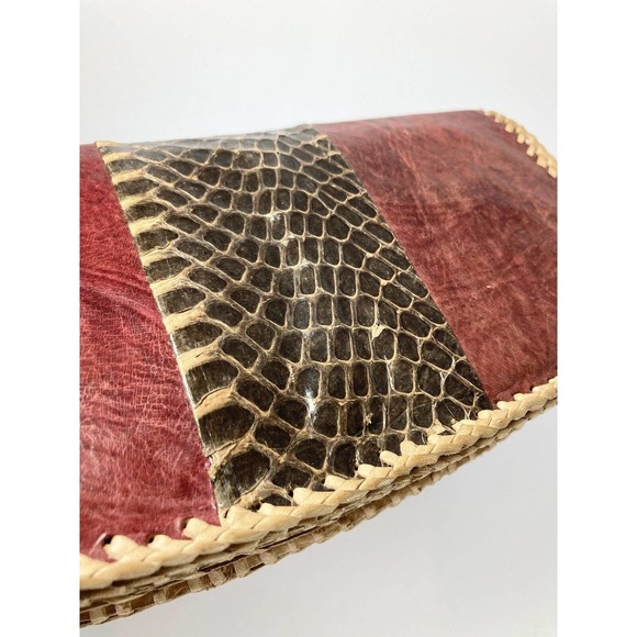 Real Python Snakeskin Burgundy Red Vintage 1970’s Handmade Shoulder Strap Bag - Picture 3 of 8